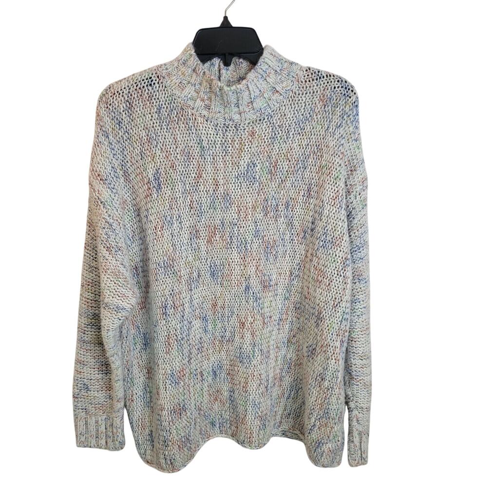 Falls Creek Pullover Sweater Women's Size XL Blue White Mock Neck‎ Chunky Preppy